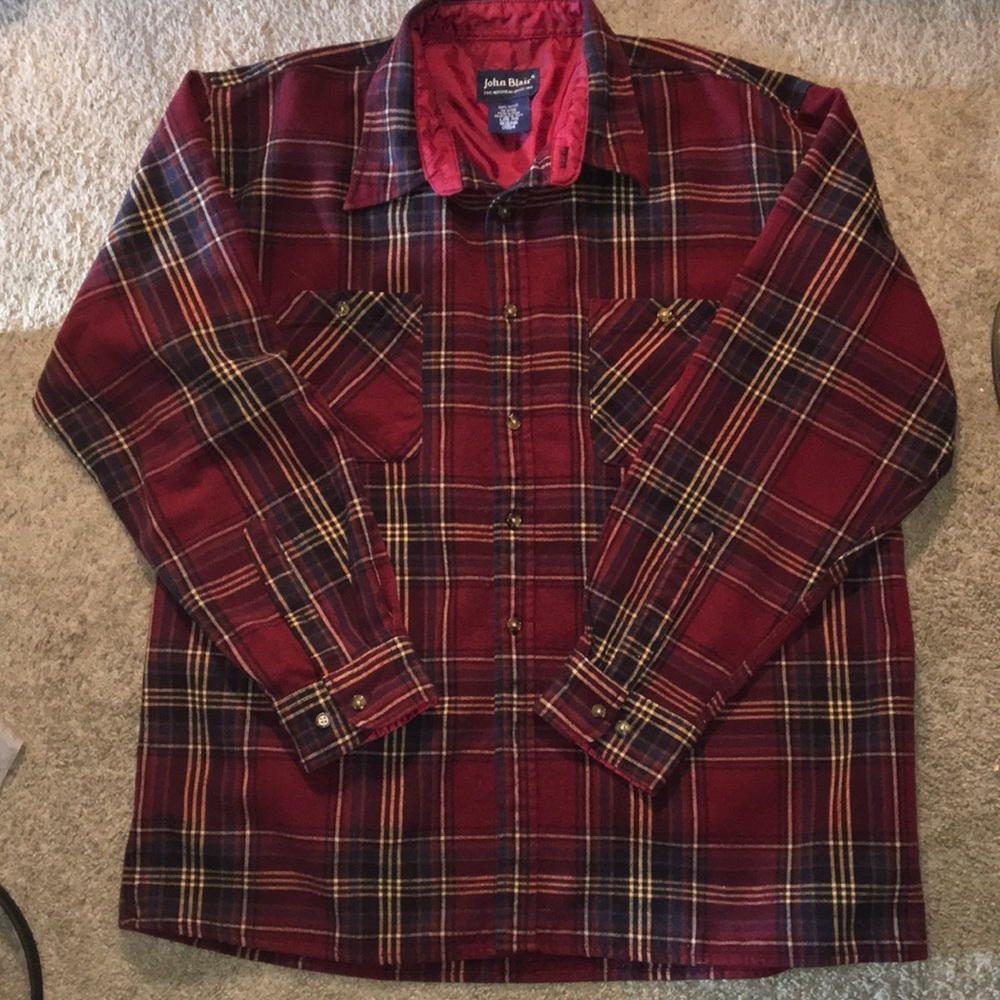 Vintage John Blair Red, Tan and Green Checked Flannel